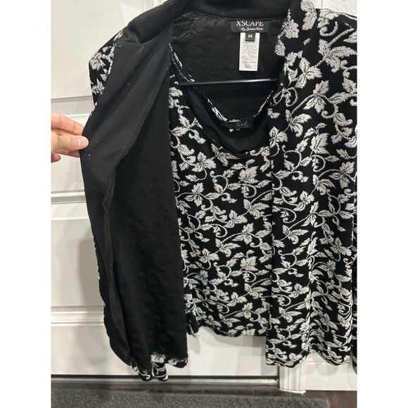 Xscape Joanna Chen Womens Black Silver Floral Two Piece Set Sz Medium - Picture 9 of 11